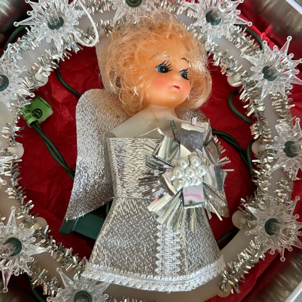 Silver Gordon Angel light Tree Topper VTg 1950 🎄